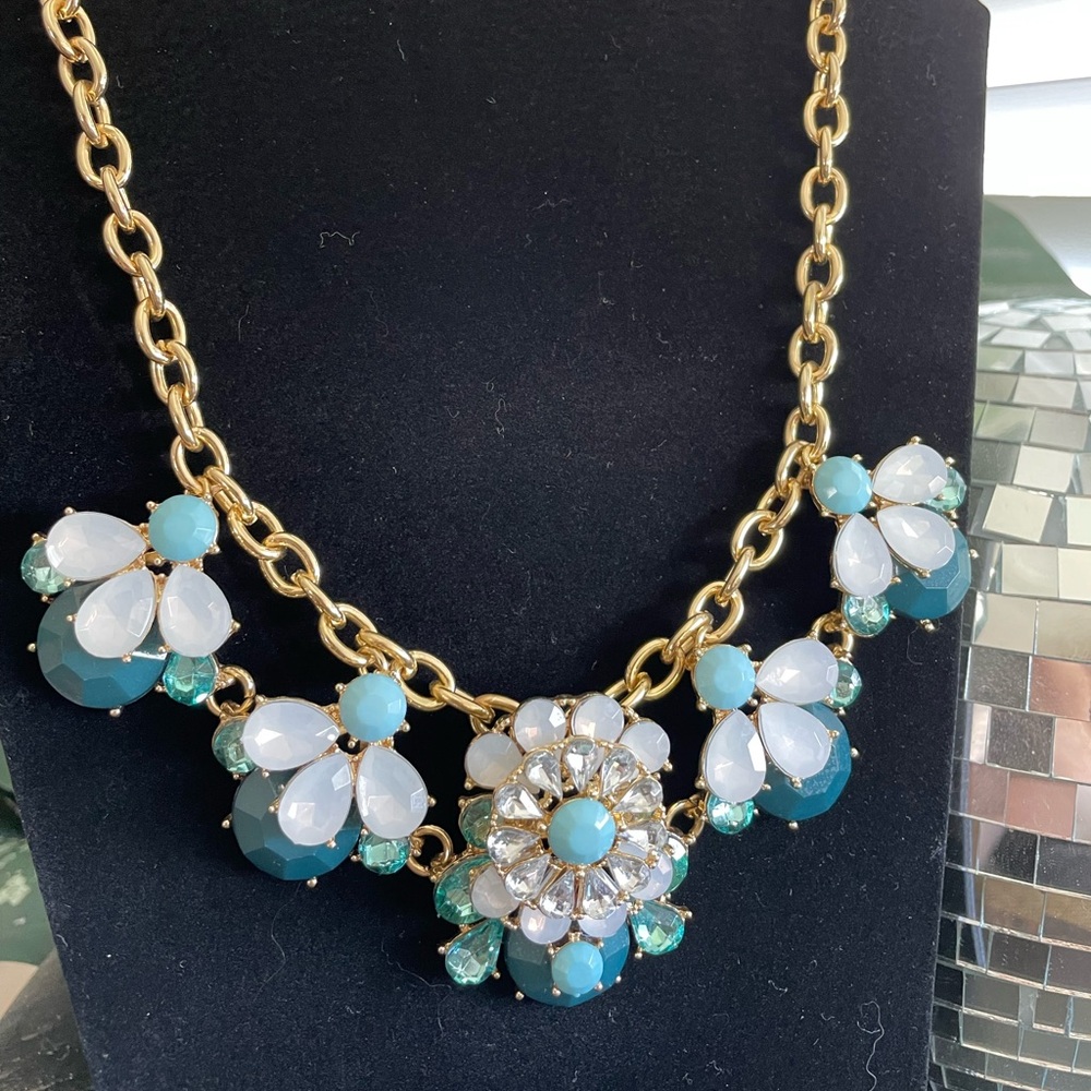 JCREW Statement Necklace | Rhinestones Blue Teal